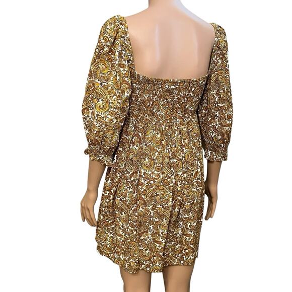 Faithfull The Brand Alina Smocked Mini Dress Size 4 Paisley Puff Sleeve Babydoll - Picture 4 of 10